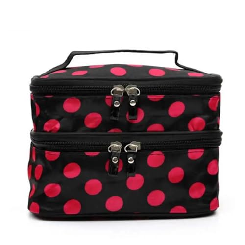 Kosmetiktasche Frauen Doppelschicht Kosmetiktasche Reise Funktionelle Reißverschluss Make-Up Case Make up Taschen Organizer Aufbewahrungstasche Kulturbeutel Schminktasche (Color : Red) von TYNXK