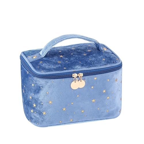 Kosmetiktasche Frauen Kosmetiktasche Reise Hand Wash Bag Samt Kosmetische Aufbewahrungstasche Schminktasche (Color : Blue) von TYNXK