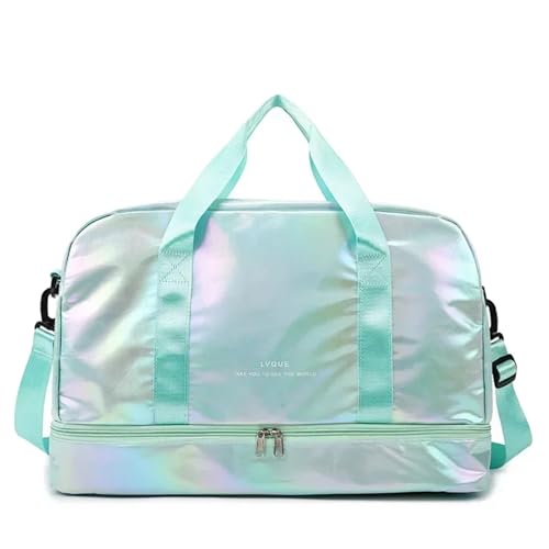 Reisetasche Damen-Reisetasche, große Kapazität, Handtasche, Umhängetasche, lässige Umhängetasche, Gepäcktasche, Trocken- und Nasstrennung, Sport- und Fitnesstasche Travel Duffel Bag (Color : Green) von TYNXK