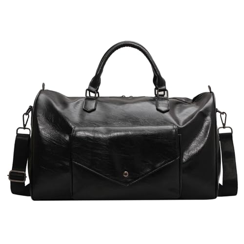 Reisetasche Frauen Tasche Mode PU Leder Große Duffle Reisetasche Organizer Sport Gym Taschen Outdoor Schulter Umhängetasche Wochenende Handtaschen Travel Bag (Color : Black travel Bag) von TYNXK