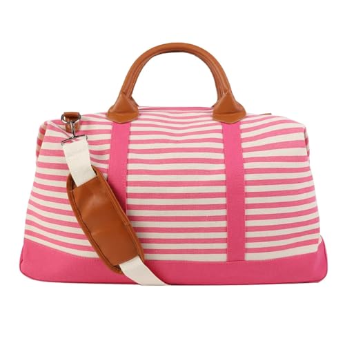 Reisetasche Große Kapazität, personalisierte Monogramm-Tasche, Segeltuch-Reisetasche, individuell bestickter Name, Damen-Reise, Segeltuch-Tragetasche Travel Bag (Color : Pink Stripe) von TYNXK