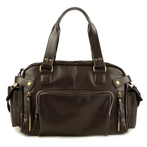 Reisetasche Männer Reisetaschen PU Leder Handtaschen Casual Vintage Schultertasche Laptop Taschen Schwarz Braun Gepäck Handtasche Travel Bag (Color : Brown) von TYNXK