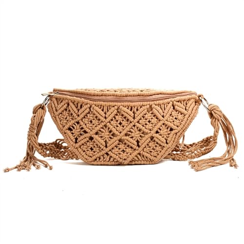 Strohsack Gürteltasche Baumwolle gewebte Outdoor-Mappen-Sommer-Persönlichkeits-Handtasche Woven Straw Damen Tasche (Color : Brown) von TYNXK