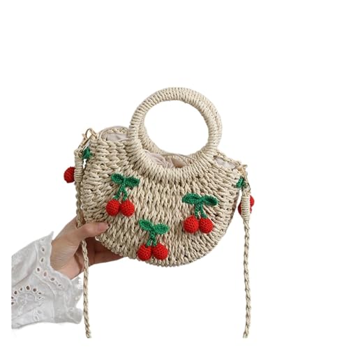 Strohsack Süße Kirsche Kleine Frische Strohtasche Handgewebte Tasche Erdbeer Messenger Kleine Tasche Woven Straw Damen Tasche (Color : Cherry) von TYNXK