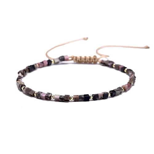 TYNXK 2mm Steinperlen geflochtene Armbänder kleines quadratisches Karneolarmband for Frauen handgefertigt gewebt(Color-02) von TYNXK