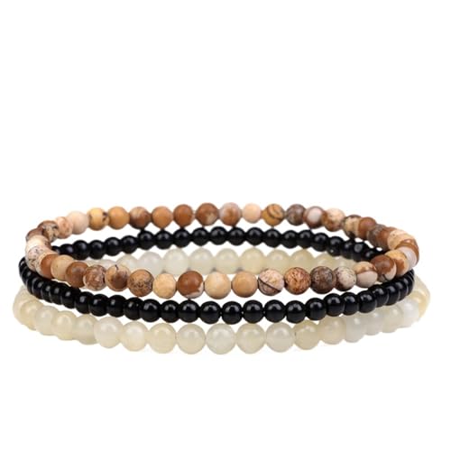 TYNXK 3 stücke Amethysten Lila Achate Elastische Armbänder for Frauen Männer Stein Schwarz 4mm Perlen Armband Set Schmuck(17cm,Color-02) von TYNXK