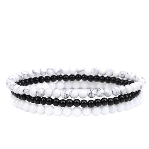 TYNXK 3 stücke Amethysten Lila Achate Elastische Armbänder for Frauen Männer Stein Schwarz 4mm Perlen Armband Set Schmuck(17cm,Color-03) von TYNXK