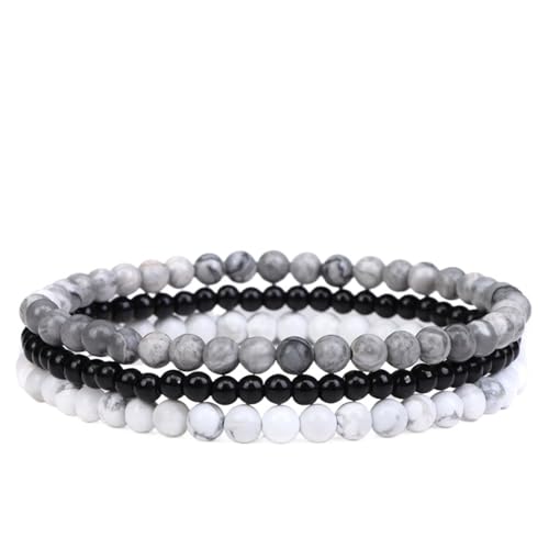 TYNXK 3 stücke Amethysten Lila Achate Elastische Armbänder for Frauen Männer Stein Schwarz 4mm Perlen Armband Set Schmuck(17cm,Color-06) von TYNXK