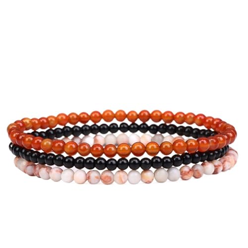 TYNXK 3 stücke Amethysten Lila Achate Elastische Armbänder for Frauen Männer Stein Schwarz 4mm Perlen Armband Set Schmuck(21cm,Color-04) von TYNXK