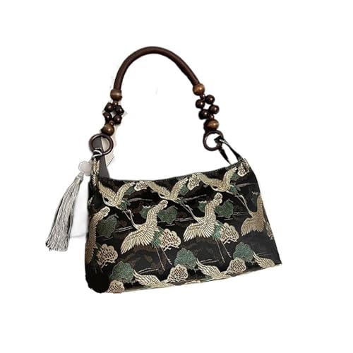 TYNXK Bestickte Unterarmtasche Quaste Handtaschen Temperament Pendler Einzelschultertaschen(Black) von TYNXK