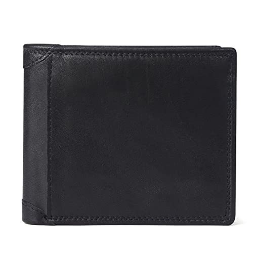 TYNXK Brieftasche Leder Männer Brieftaschen mit Münztasche Vintage Männliche Geldbörse echte Ledermännern Brieftasche mit Kartenhaltern Portemonnaie (Color : BlackPatchworkPurse) von TYNXK