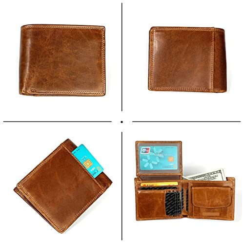 TYNXK Brieftasche Leder Männer Brieftaschen mit Münztasche Vintage Männliche Geldbörse echte Ledermännern Brieftasche mit Kartenhaltern Portemonnaie (Color : New Brown Wallet) von TYNXK