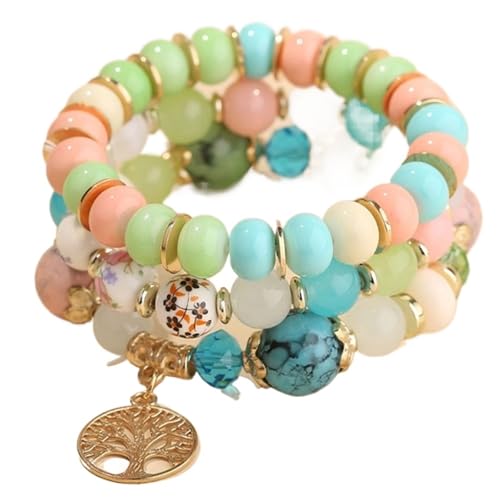 TYNXK Ethnische Multicolor Kristall Perlen Strang Armbänder Frauen Männer Herz Baum Des Lebens Bettelarmband Pulseira Feminina(Color-22) von TYNXK