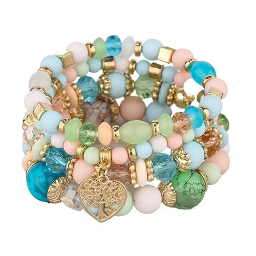 TYNXK Ethnische Multicolor Kristall Perlen Strang Armbänder Frauen Männer Herz Baum Des Lebens Bettelarmband Pulseira Feminina(Color-33) von TYNXK