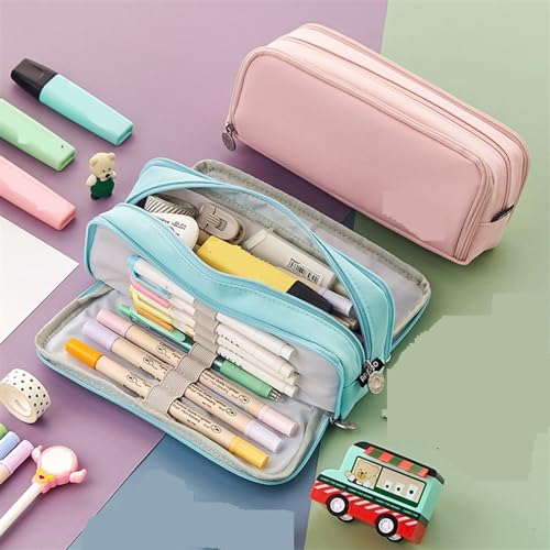 TYNXK FedermäPpchen Bleistiftkoffer mit großer Kapazität Doppelseite Macaron Color Canvas Pen Bag Storage Beutel Briefpapier for Schüler der Junior High School Pencil Case (Color : Green) von TYNXK