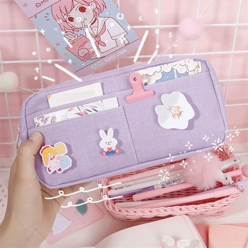 TYNXK FedermäPpchen Lila Leinwand Bleistiftkoffer niedliche Tierabzeichen rosa Stifte große Schulstifttaschen for Mädchen Briefpapierzubehör Pencil Case (Color : Maiden-Pink) von TYNXK