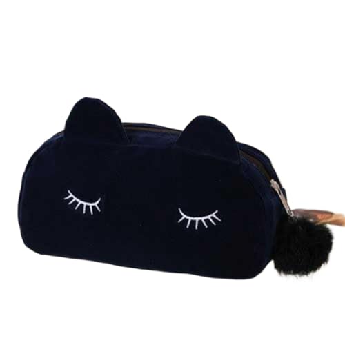 TYNXK FedermäPpchen Süße Katzenstift -Hülle Schullieferungen Leinwand Bleistiftbox for Mädchen Bleistiftbeutel Bleistiftpapier Schreibwarengeschenk Pencil Case (Color : Navy Blue) von TYNXK