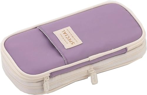 TYNXK Stifte Box Federmäppchen Macaron Color Canvas Stretch Double Layer Federmäppchen mit großer Kapazität Cute Pencilcase Kids School Schreibwaren Stifte MäPpchen (Color : 603 Purple) von TYNXK