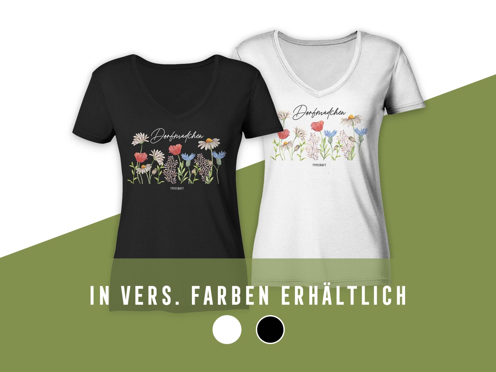 Damen V-Neck Shirt - Dorfmädchen | Vorderseite Bedruckt Damen V-Neck Shirt - Dorfmädchen | Vorderseite Bedruckt von TYPECRAFTshop