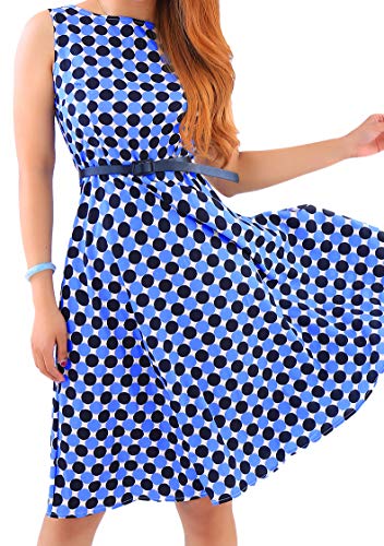 TYQQU Damen Bedrucktes Kleid A-Linie Ärmellos Mit Gürtel Knielang Casual Swing Kleid Plus Größe Blau Kreis 4XL von TYQQU