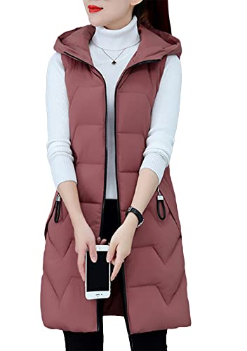 TYQQU Damen Fitting Comfy Winter Gilet Zipper Up Ärmellos Jacket Padded Bodywarmer Hood Coats Pure Ziegelrot S von TYQQU