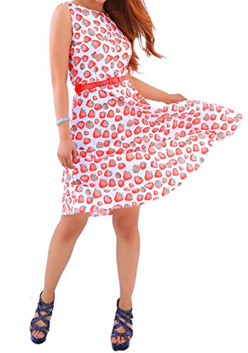 TYQQU Damen Kleid A-Linie Swing Kleid Freizeitkleid Mit Gürtel Ärmellos Rot Erdbeer Rot Erdbeer L von TYQQU
