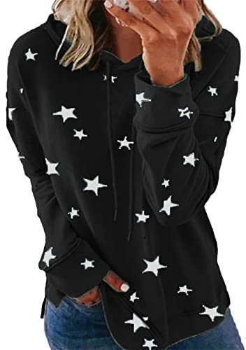 TYQQU Damen Leichtes Sport Sweatshirt Mit Kordelzug Und Langen Ärmeln Lockere Rundhals Tops Stern Schwarz XL von TYQQU