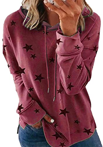 TYQQU Damen Lockerer Pullover Mit Rundhalsausschnitt Langarm Lässig Lockere Tops Mit Sternendruck Stern Rot 2XL von TYQQU