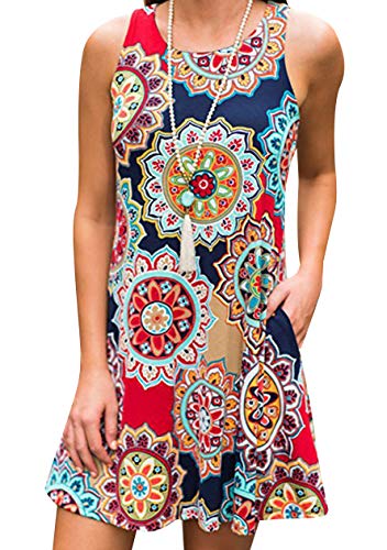 TYQQU Damen Lockeres Kleid Florales Kleid Ärmelloses Elegantes Kleid Plissiertes Kleid Rot Jahresring M von TYQQU