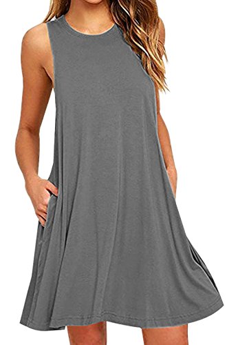 TYQQU Damen Mini Tank Kleid Ärmellos Tank Kleid Crewneck Tank Kleid Mit Taschen Dunkelgrau L von TYQQU