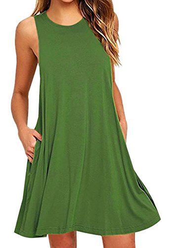 TYQQU Damen Mini Tank Kleid Ärmellos Tank Kleid Crewneck Tank Kleid Mit Taschen Grün L von TYQQU