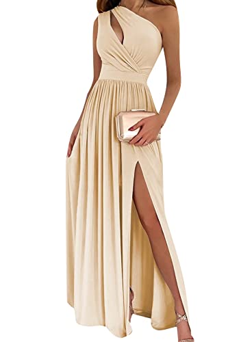 TYQQU Damen Mode Sommer Schräge Schulter Kleider Sexy Split Cocktailkleid Slim Fitting Swing Kleid Apricot S von TYQQU