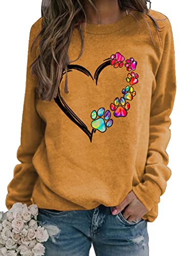 TYQQU Damen Pullover Langarm Rundhals Pullover Chic Bequemes Loses Hemd Mit Liebe Herz Muster Gelb 2XL von TYQQU