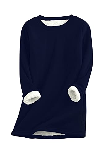 TYQQU Damen Pullover Langarm Rundhals Pullover Warm Hoody Gegen Kälte Chic Bequem Weiches Shirt Für Winter Dunkelblau L von TYQQU