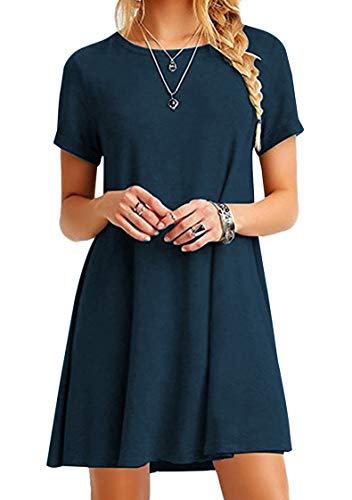 TYQQU Damen Strand Übergröße Minikleid Kurzärmliges Rundhals Tunika Kleid Navy BLAU XL von TYQQU