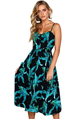 TYQQU Damen Floral Rückenfrei Plus Size Langes Kleid Boho Style Kleid Mit Plissee Saum Schwarz L von TYQQU