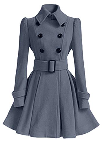 TYQQU Damen Winter Tunika Swing Peacoat Langarm Outwear Elegante Zweireiher Langmantel Casual Belted Wool Jacket Grau 2XS von TYQQU