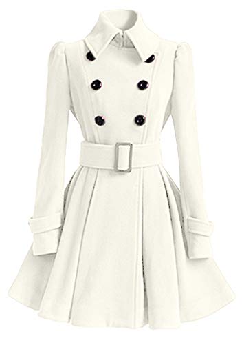 TYQQU Damen Zweireiher Wolljacke Tunika Wintermantel Langarm Outwear Eleganter Warmer Mantel Weiß S von TYQQU