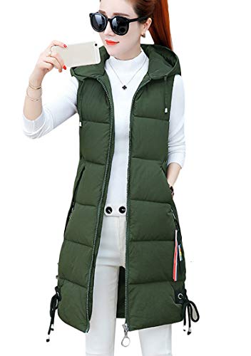TYQQU Damenweste Hoodie Winter Warmes Kapuzengilet Langweste Steppweste Herbst Grün Xxs von TYQQU