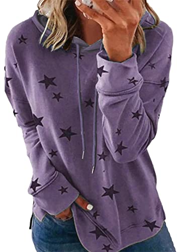 TYQQU Frauen Lockerer Pullover Mit Langen Ärmeln Und Kapuze Herbst Sweatshirt Mit Rundhalsausschnitt Stern Lila 2XL von TYQQU