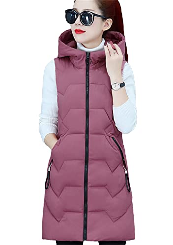 TYQQU Damen Winter Körperwärmer Gilet Ärmellos Zipper Up Vest Jacke Fitting Solid Hooded Mäntel Pure Pink L von TYQQU