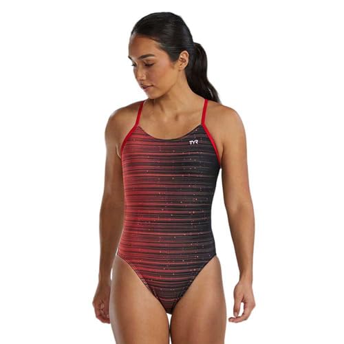 TYR Damen Durafast Elite Cutoutfit Einteiliger Badeanzug, Red Speedwarp, 32 von TYR