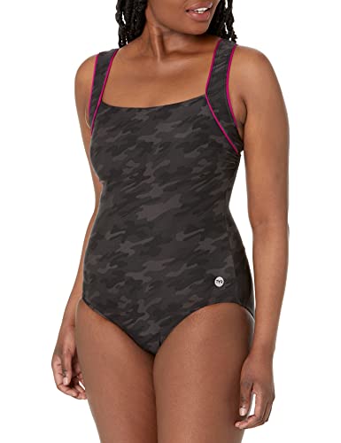 TYR Damen Durafast Elite quadratischem Ausschnitt Einteiliger Badeanzug, Schwarz-Camo, 16 von TYR