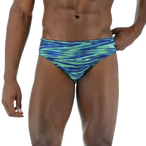 TYR Herren Durafast Elite Racer Slip Badeanzug Badehose, Blau/Grün Fizzy, 36 von TYR