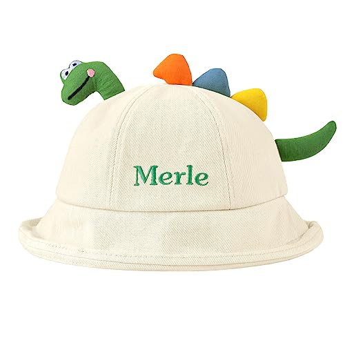 TYRY.HU Sonnenhut mit Namen Kinder Jungen Fischerhut Aumwolle Nizza Strand Hut Personalisierte DIY für Mädchen Dinosaurier Beige von TYRY.HU