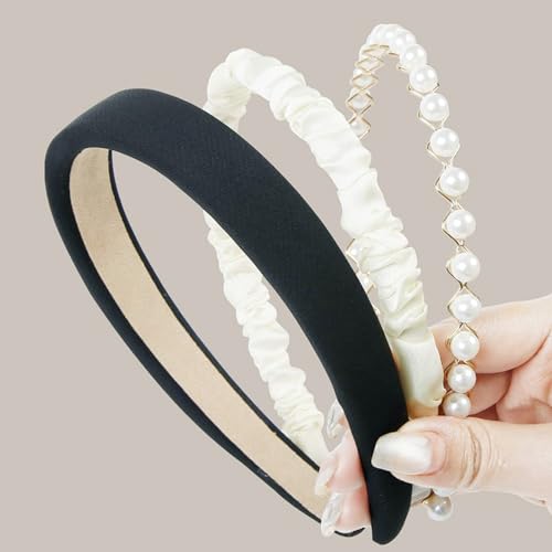TYSSELY Stirnbänder-Set für Damen und Mädchen, 3-teiliges Perlen-Stirnband, rutschfestes, breites Haarband, niedliches modisches Haar-Accessoire TYSSELY Stirnbänder-Set für Damen und Mädchen, 3-teiliges Perlen-Stirnband, rutschfestes, breites Haarband, niedliches modisches Haar-Accessoire von TYSSELY