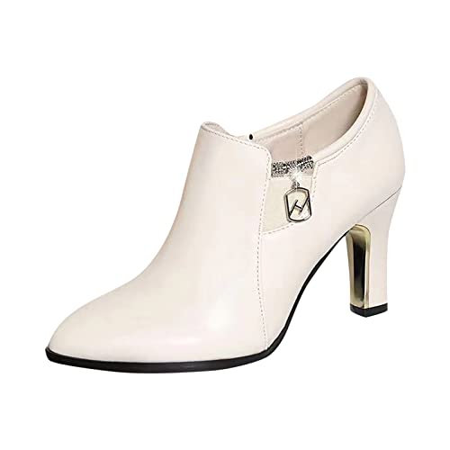 Damen Stiefeletten Frühling und Herbst High Heel Schuhe Mode Spitzschuh Dünne Ferse Bequem Jacks Damen Schwarz (White, 40) von TYTUOO