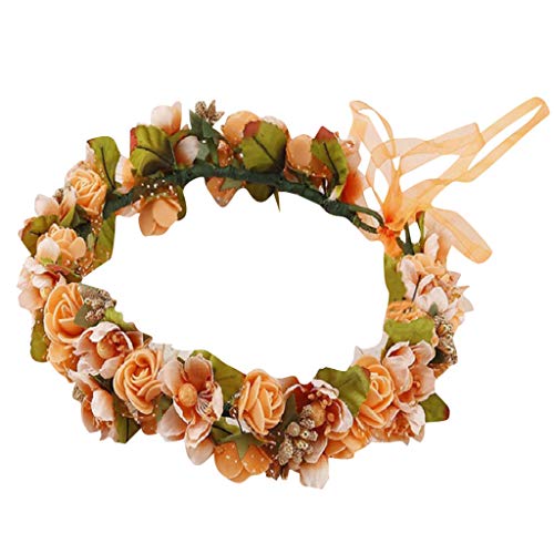 Frauen Bräutigam Blumen Kronenhaarkranz Stirnband Junge (Orange, One Size) von TYTUOO