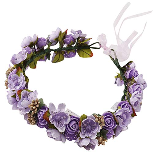 Frauen Bräutigam Blumen Kronenhaarkranz Stirnband Junge (Purple, One Size) von TYTUOO