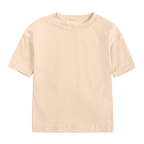 Kleinkind Kinder Baby Jungen Mädchen Solide Basic Kurzarm Rundhals T-Shirts Tops T-Shirts für Kinder Weihnachten Shirt (Beige, 2-3 Years) von TYTUOO